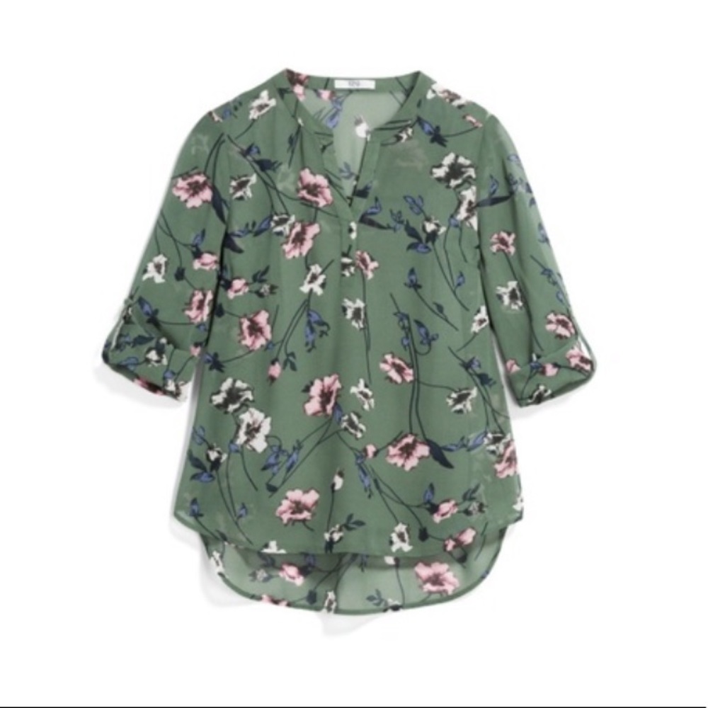 Green, floral blouse